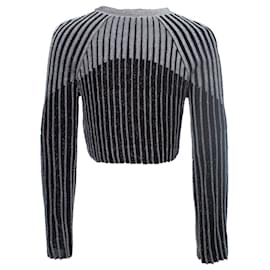 Balmain-Balmain, cropped metallic ribbed knit top-Black