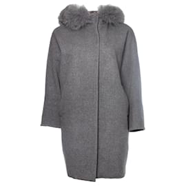Autre Marque-MAX MARA, wool hooded fur coat-Grey