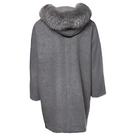 Autre Marque-MAX MARA, wool hooded fur coat-Grey