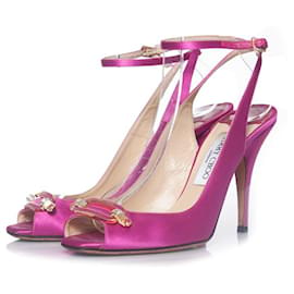 Jimmy Choo-Jimmy Choo, pink satin crystal peep-toe sandals-Pink