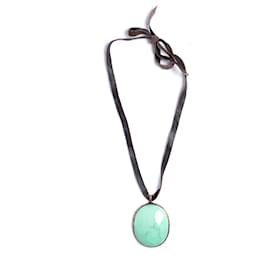 YVES SAINT LAURENT, collar de encaje con piedra turquesa Azul