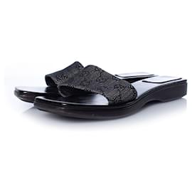 Gucci-gucci, black canvas logo sandals-Black