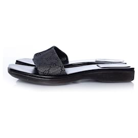 Gucci-Gucci, sandalias negras de lona con logo-Negro