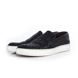 Lanvin-LANVIN, Woven leather slip on sneaker-Black