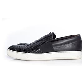 Lanvin-LANVIN, Woven leather slip on sneaker-Black