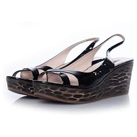 Miu Miu-miu miu, patent leather slingback sandals-Brown,Black