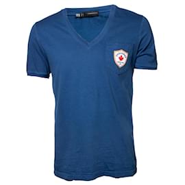 Dsquared2-Dsquared2, Blaues T-Shirt mit V-Ausschnitt-Blau