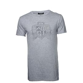 Balmain-Balmaın, camiseta gris con estampado de armas-Gris