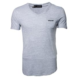 Dsquared2-Dsquared2, graues T-Shirt mit ausgefranstem Design-Grau