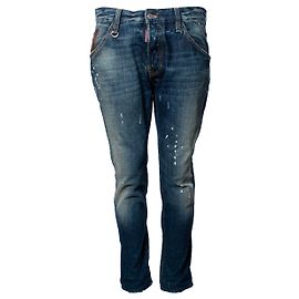 Dsquared2, jeans azul com arranhões e manchas de tinta Azul