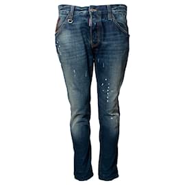 Dsquared2-Dsquared2, jeans bleus avec éraflures et taches de peinture-Bleu