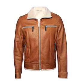 Dolce & Gabbana-DOLCE & GABBANA, biker jacket with shearling-Brown