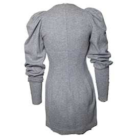 Markus Lupfer-Markus Lupfer, Grey wool dress with balloon sleeves-Grey