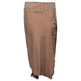 Autre Marque-Enes, asymmetric suede skirt-Brown