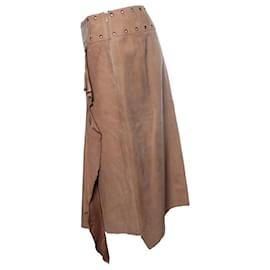 Autre Marque-Enes, asymmetric suede skirt-Brown