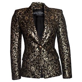 Balmain Balmaın, Jacquard-gewebter Blazer in Schwarz und Gold Golden