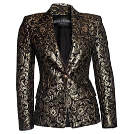 Balmain-Balmain, jacquard woven blazer in black and gold-Golden