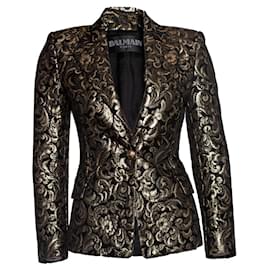 Balmain-Balmain, blazer em tecido jacquard preto e dourado-Dourado