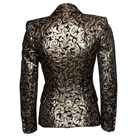 Balmain-balmain, blazer in tessuto jacquard in nero e oro-D'oro