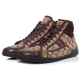 Gucci-gucci, Scarpe da ginnastica alte in tela GG-Marrone