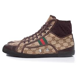 Gucci-Gucci, Zapatillas altas de lona con GG-Castaño