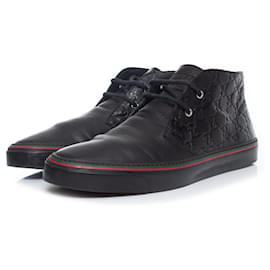 Gucci-gucci, Black GG leather lace up trainers-Black