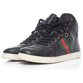 Gucci-gucci, GG leather high top trainers with web detail-Black
