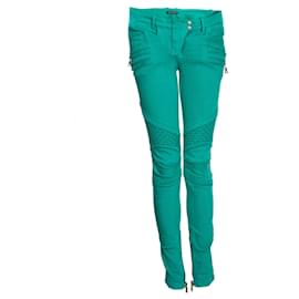 Balmain-Balmain, Jeans biker em verde.-Verde
