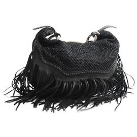 Ermanno Scervino Ermanno Scervin, schwarze gewebte Handtasche mit Lederfransen. Schwarz