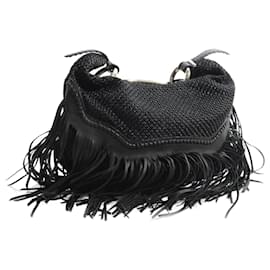 Ermanno Scervino-Ermanno Scervin, schwarze gewebte Handtasche mit Lederfransen.-Schwarz