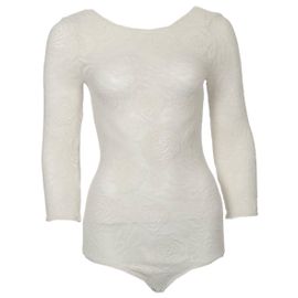 WOLFORD, Cremeweißer Blumen-Spitzen-Body in Größe S. Weiß Andere