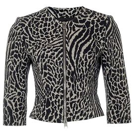 WOLFORD, veste boléro avec noir/imprimé léopard blanc en taille S. Noir Blanc