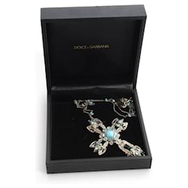 Dolce & Gabbana-DOLCE & GABBANA, necklace with silver cross and blue stones.-Other