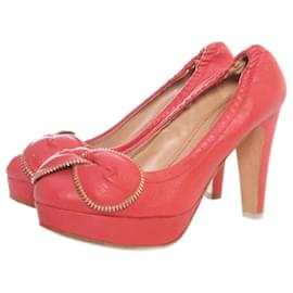 See by Chloé-VEJA POR CHLOE, sapatos plataforma de couro rosa com flor e zíper no tamanho do nariz 36.5.-Rosa