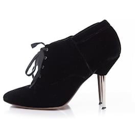 Lanvin-LANVIN, velvet ankle boots with metal heel.-Black