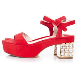 Miu Miu-miu miu, Crystal embellished platform sandals-Red