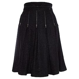 Chanel-Chanel, Boucle skirt with zippers.-Black
