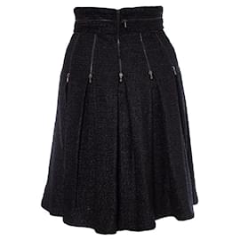 Chanel-Chanel, Boucle skirt with zippers.-Black