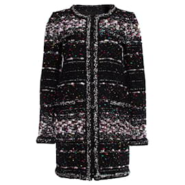 Chanel-Chanel, black boucle coat with multi-colored weave-Black,Multiple colors