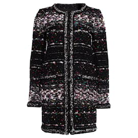 Chanel-Chanel, casaco boucle preto com trama multicolorida-Preto,Multicor