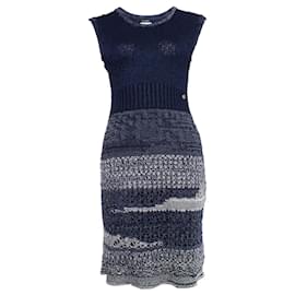 Chanel-Chanel, Blue crocheted sleeveless dress-Blue