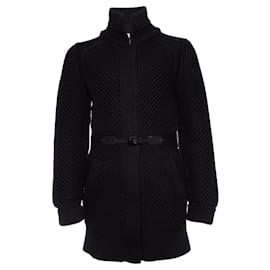 Burberry-BURBERRY, Manteau noir tricoté-Noir