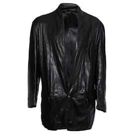 Gianni Versace-VERSACE, jaqueta blazer de couro preta.-Preto