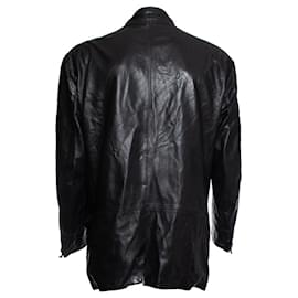Gianni Versace-VERSACE, black leather blazer jacket.-Black