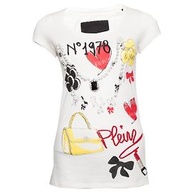 Philipp Plein, Camiseta branca com pérolas e pedras. Branco