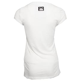 Philipp Plein-Philipp Plein, Camiseta branca com pérolas e pedras.-Branco