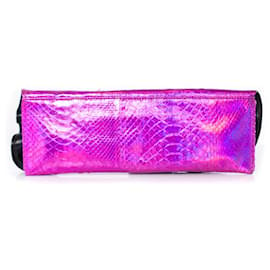 Autre Marque-Casa Du Posh, Clutch metalizado de piel de serpiente en rosa-Rosa