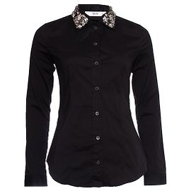 Prada, camicia con pietre sul colletto. Nero