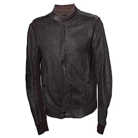Rick Owens-Rick Owens, Cotton and leather biker jacket-Brown,Grey