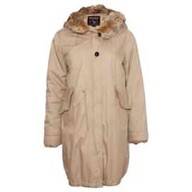 Woolrich-WOOLRICH, Khaki/sand colored hooded parka with removable fur lining in size S.-Brown,Green